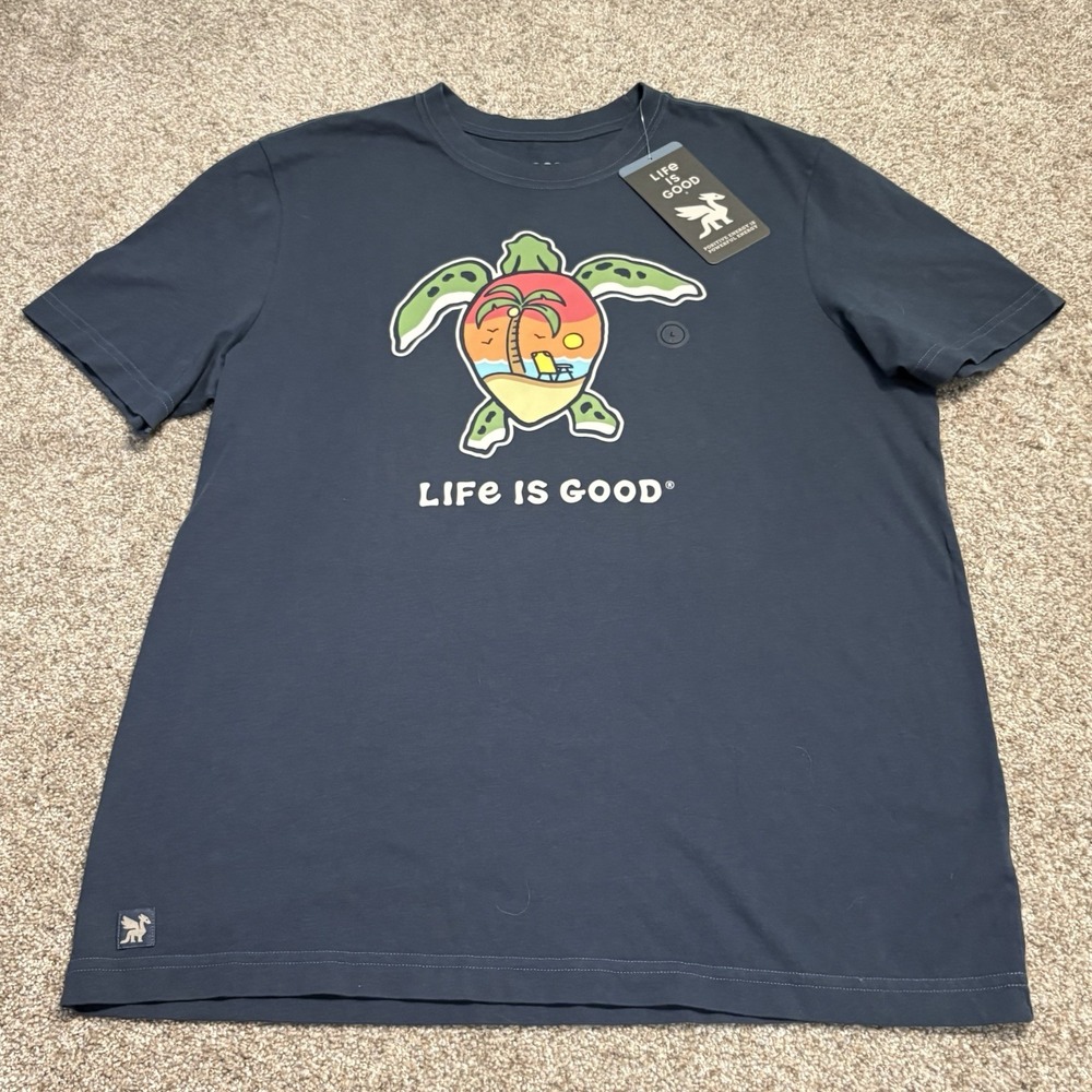 Mens New Life Is Good Sea Turtle Size Large Crusher T Shirt Short Sleeve NWT